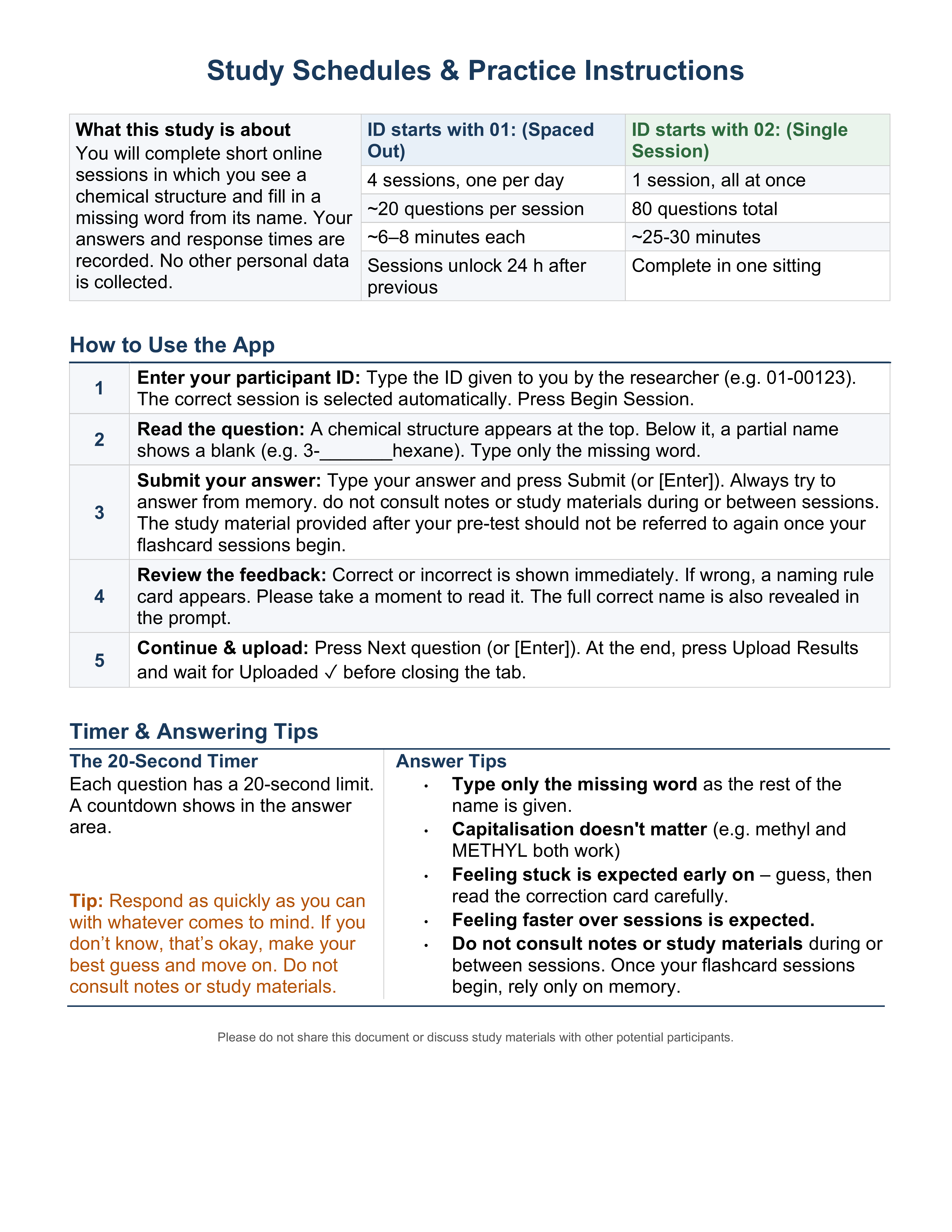 Study instructions